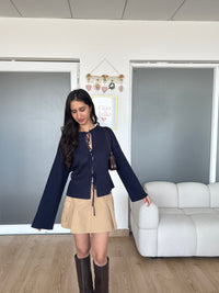 Vivi Tie-Up Cardigan in Navy Blue