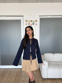 Vivi Tie-Up Cardigan in Navy Blue