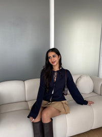 Vivi Tie-Up Cardigan in Navy Blue