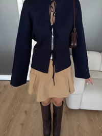 Vivi Tie-Up Cardigan in Navy Blue