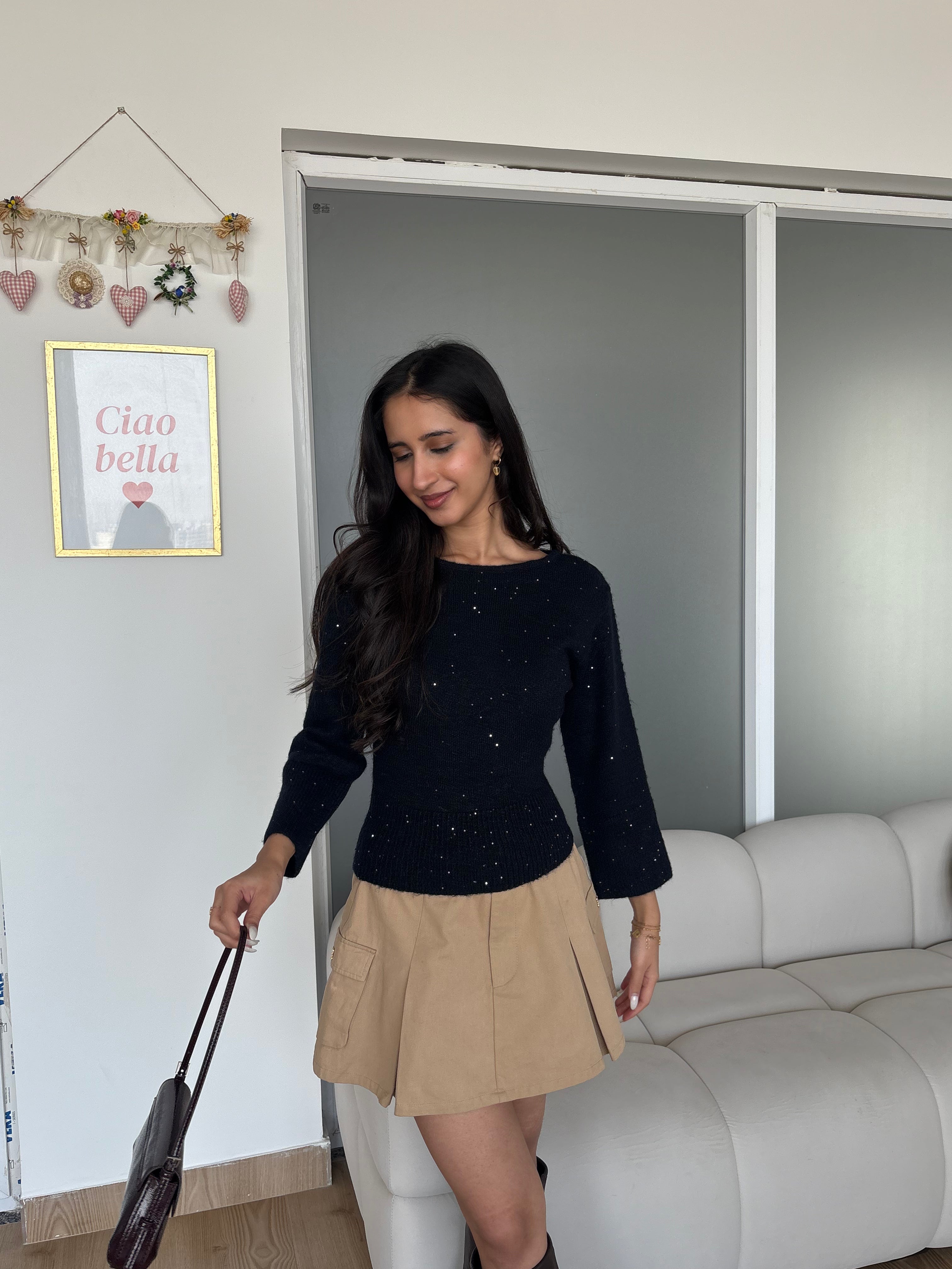 Sparkly Boat Neck Pullover