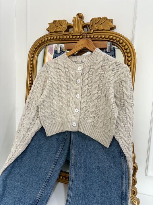 Celia Cable Knit Cardigan in Cream (M)