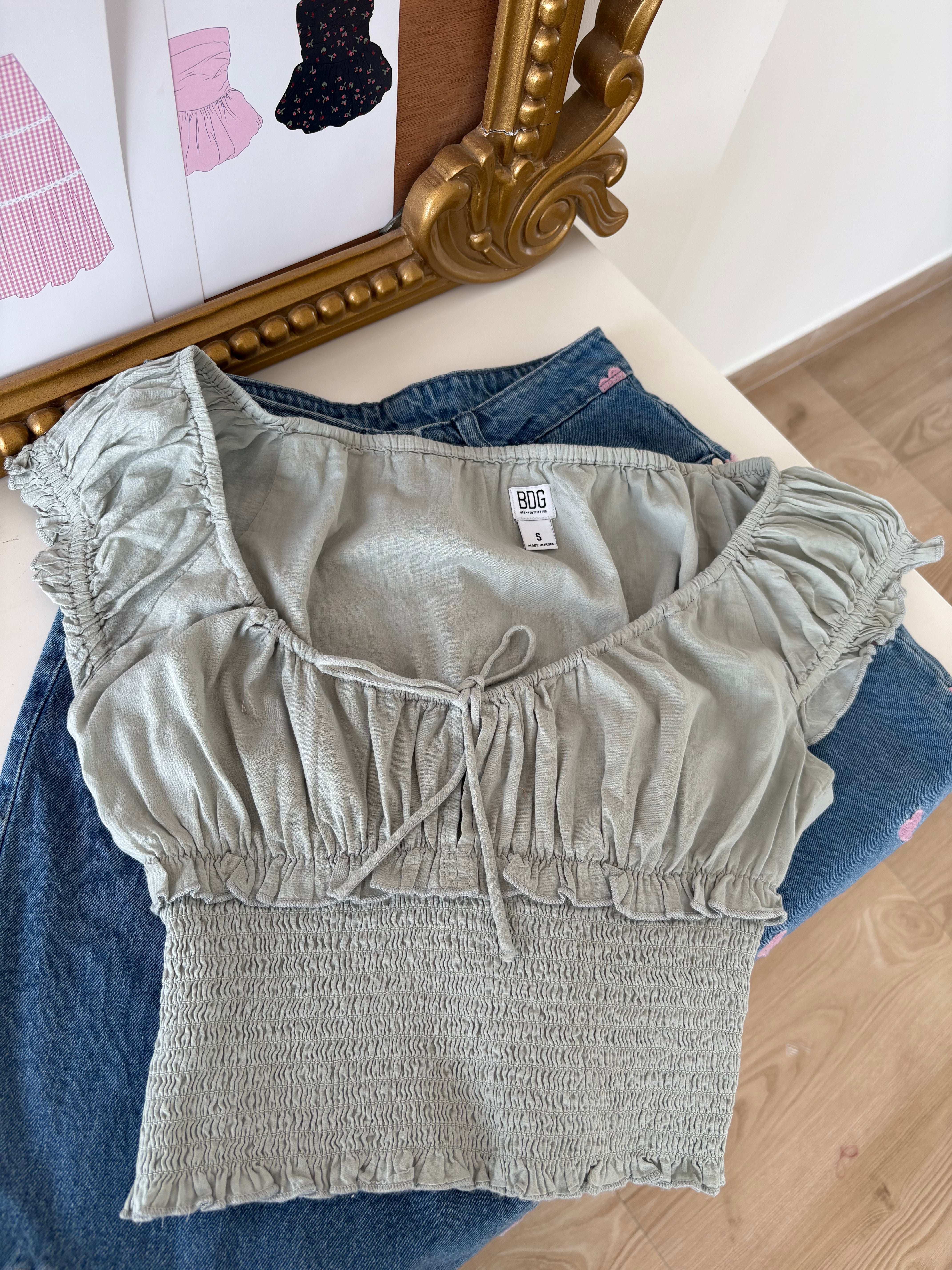 Olive Smocked Top (S)
