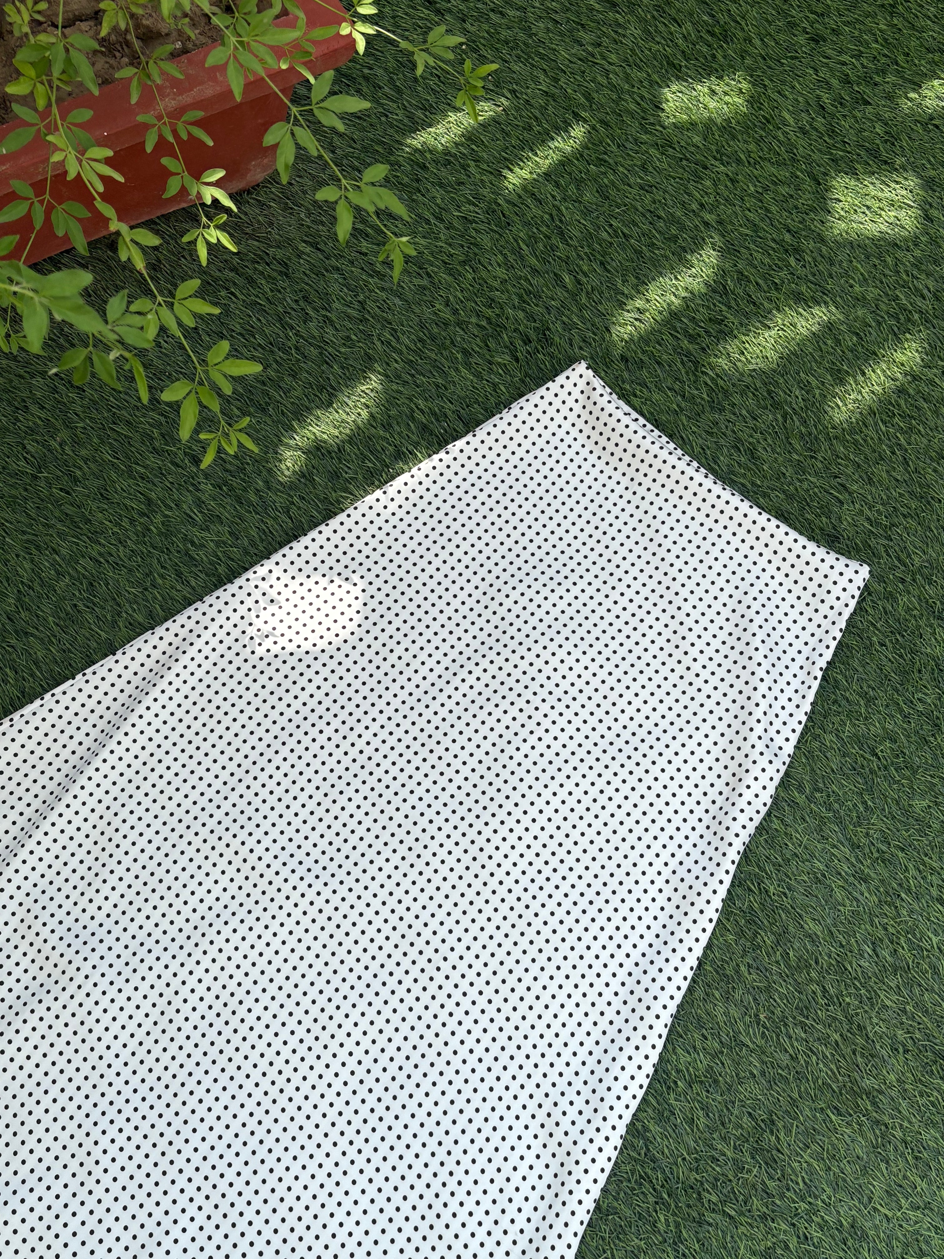 Celine Polka Dot Satin Skirt in White