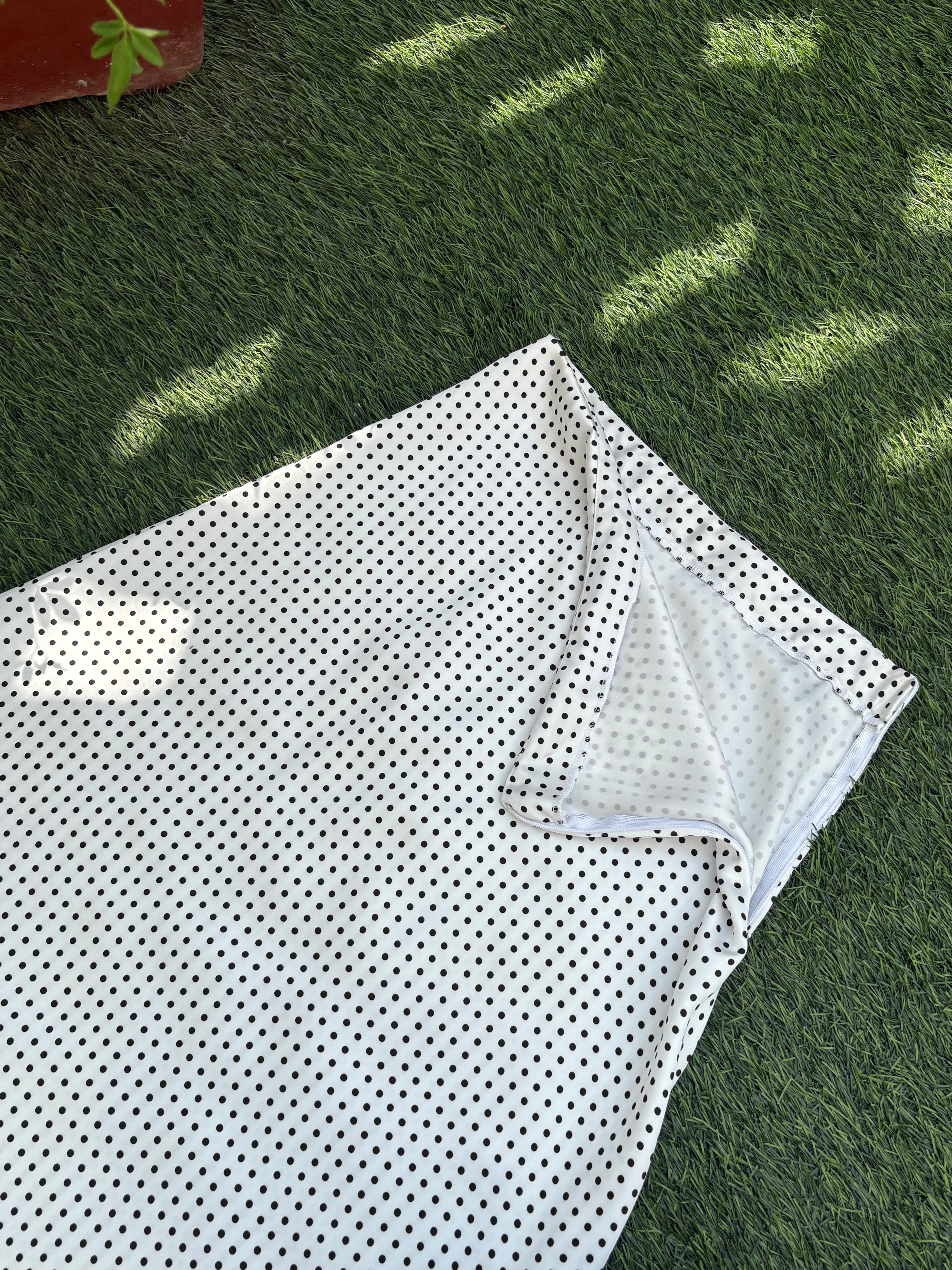 Celine Polka Dot Satin Skirt in White
