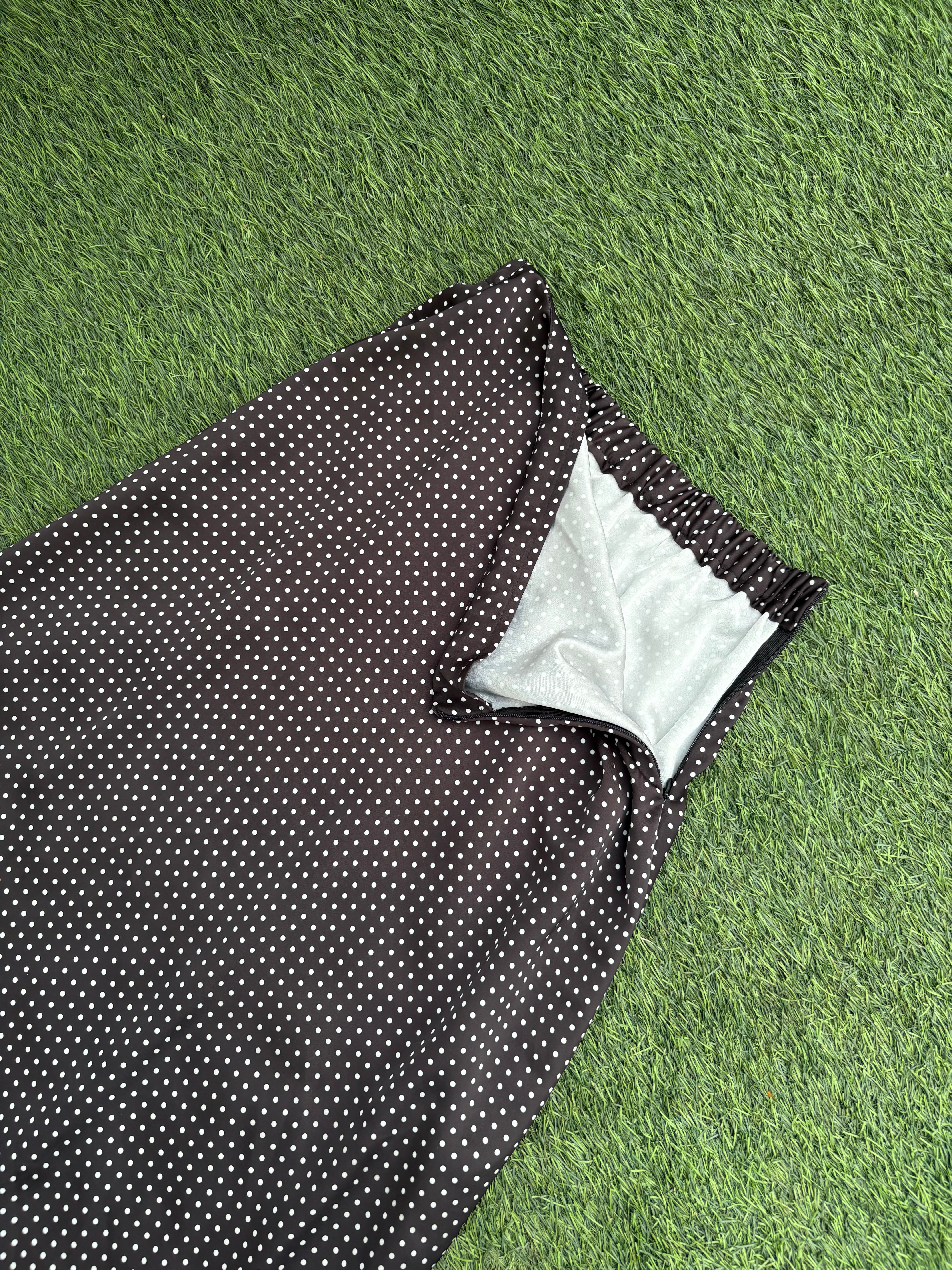 Celine Polka Dot Satin Skirt in Black