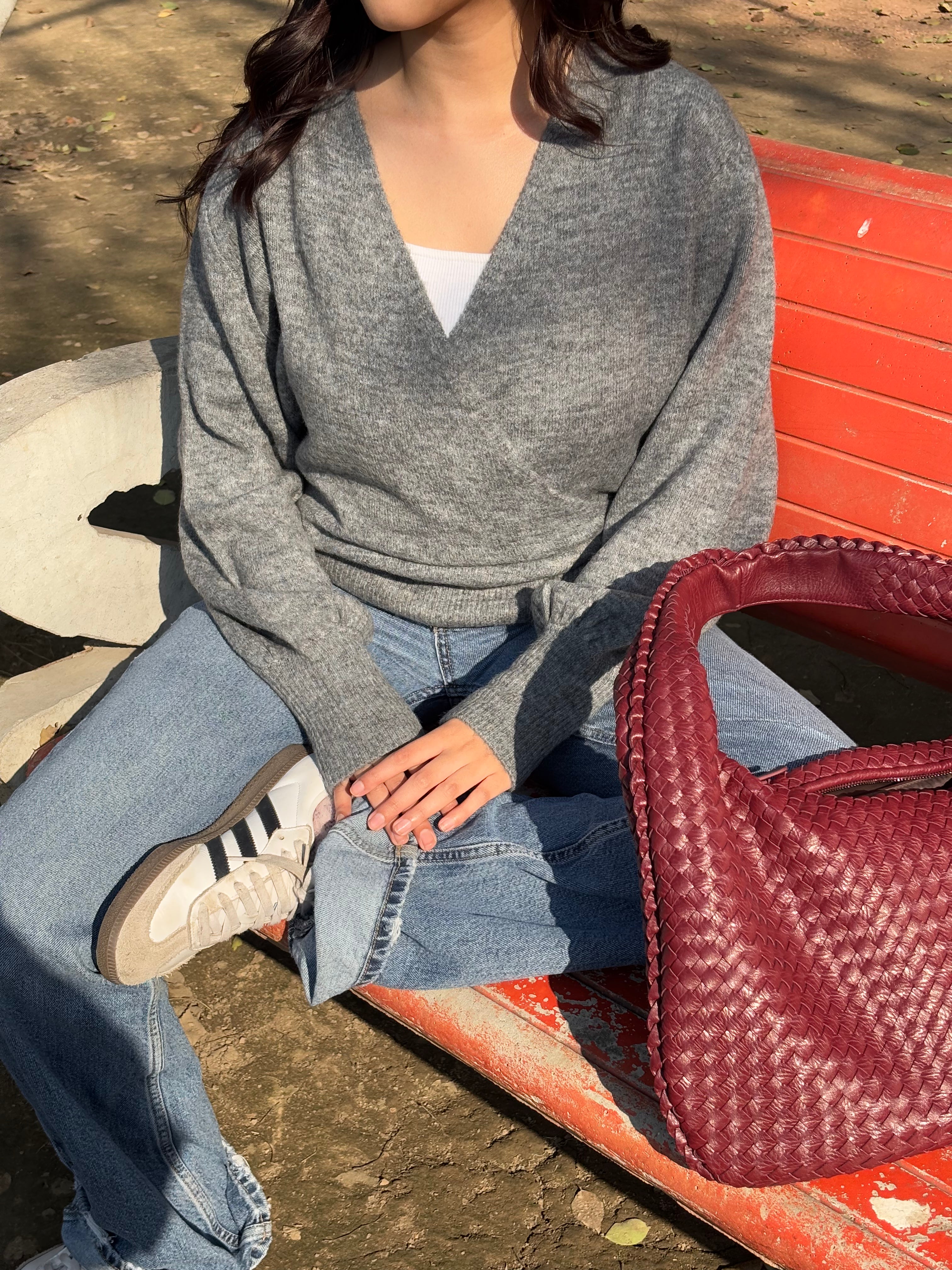 Softest Madeline Wrap Pullover in Grey (S-2XL)