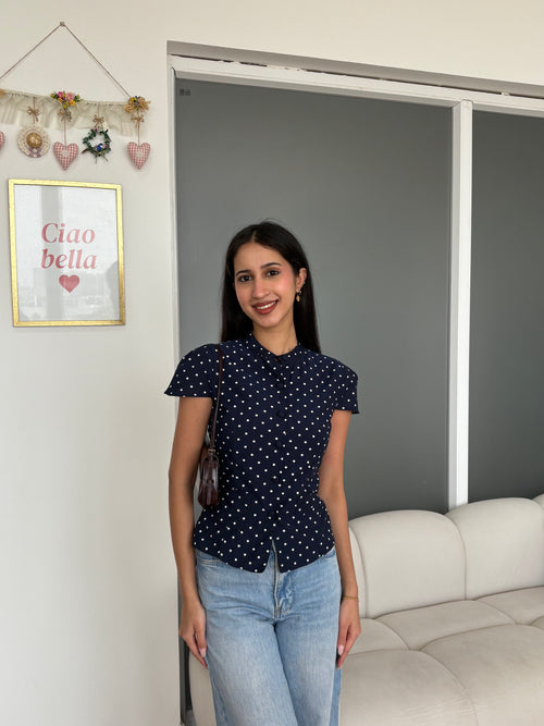 Hailey Shirt in Navy Polka Dot