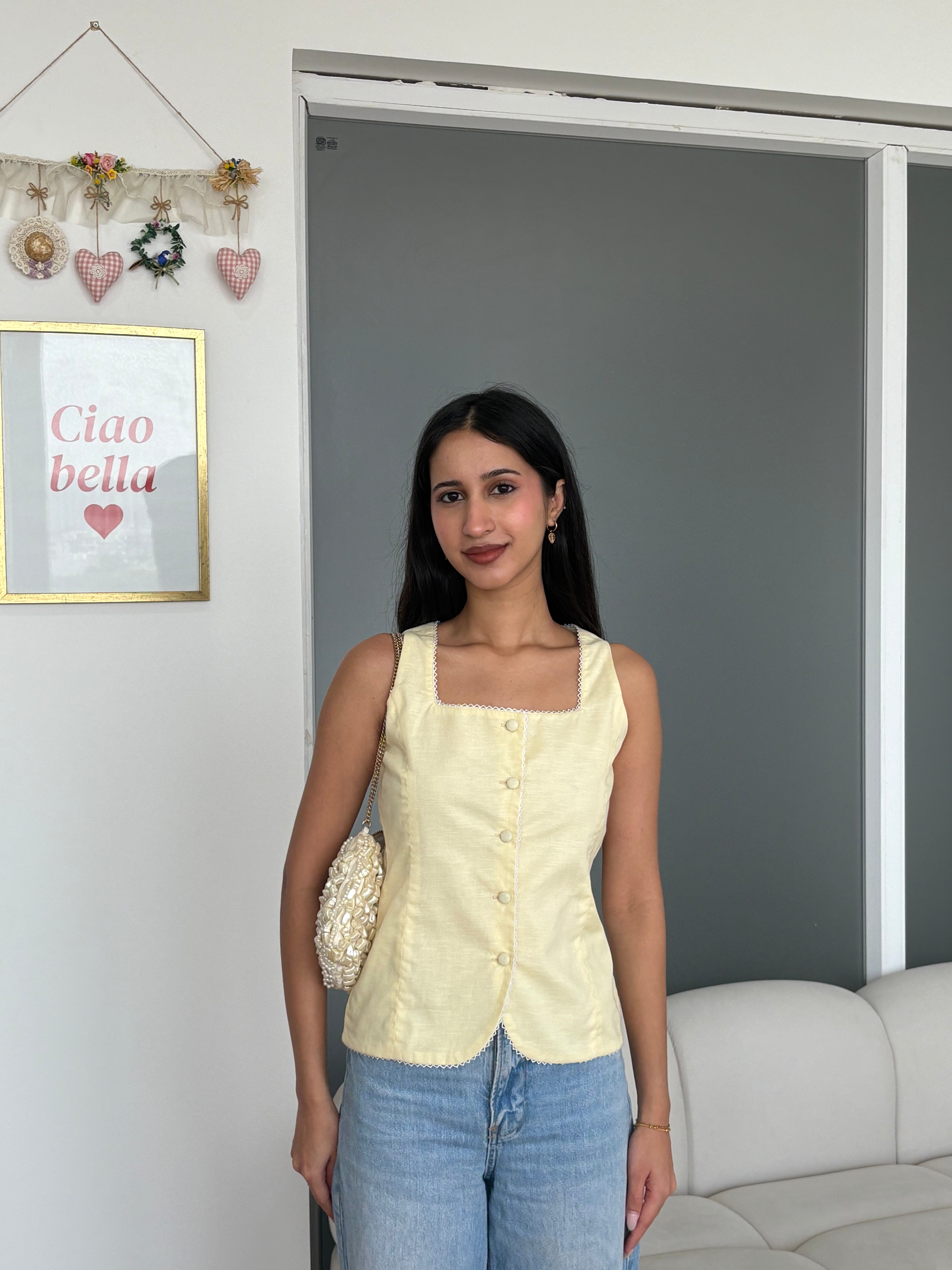 Gigi Linen Vest in Butter Yellow