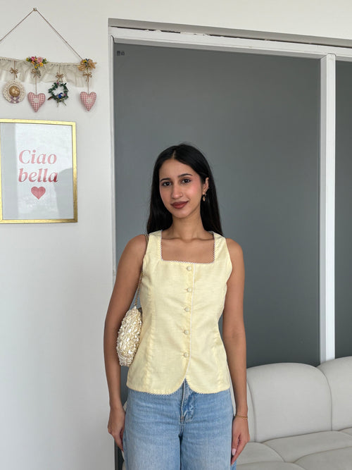 Gigi Linen Vest in Butter Yellow