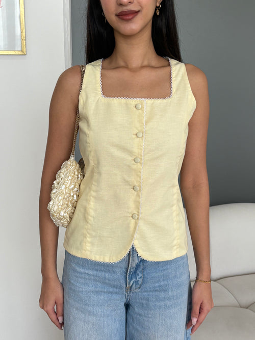 Gigi Linen Vest in Butter Yellow