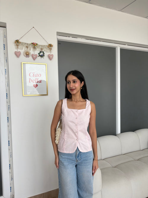 Gigi Linen Vest in Pink