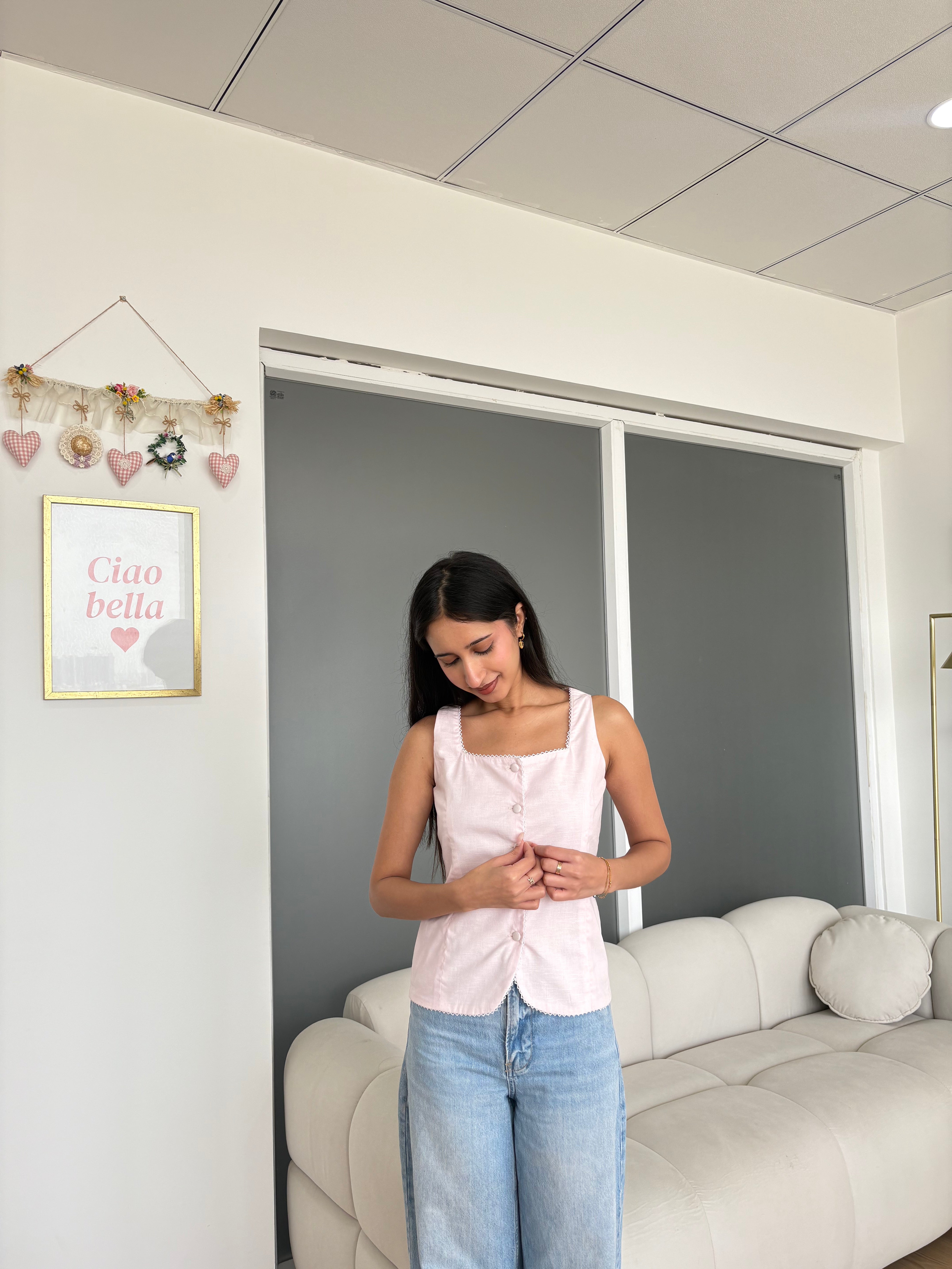 Gigi Linen Vest in Pink