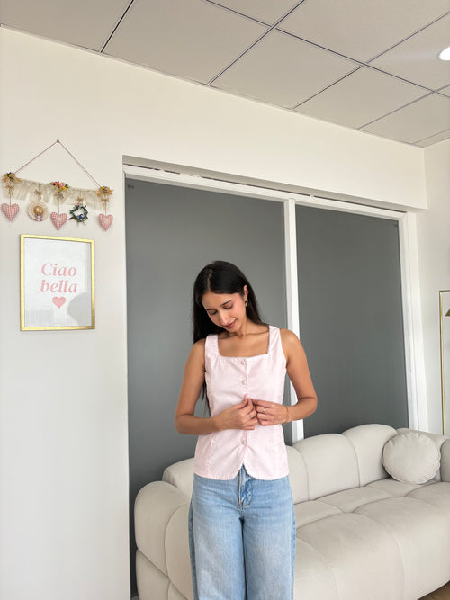 Gigi Linen Vest in Pink