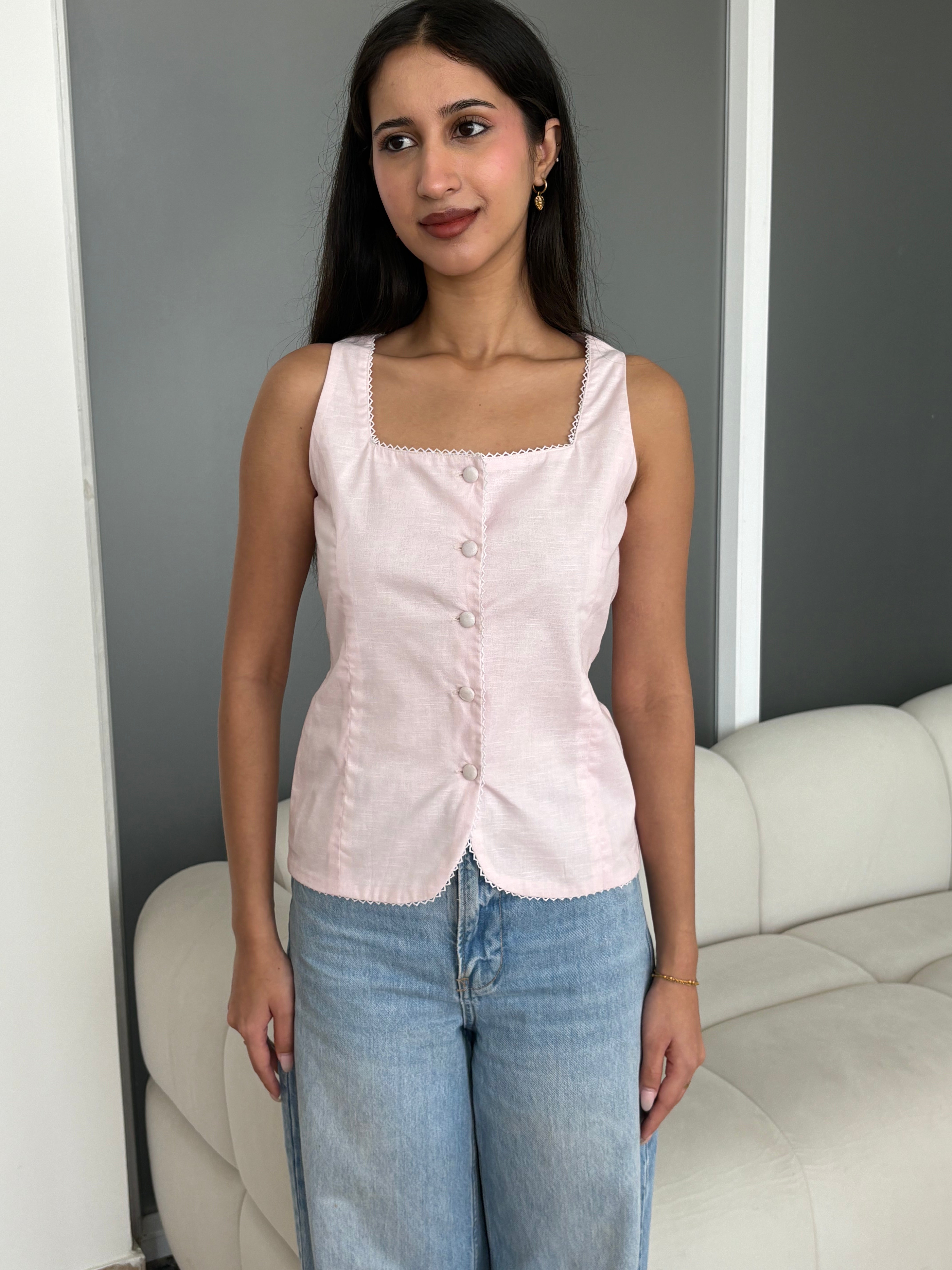 Gigi Linen Vest in Pink