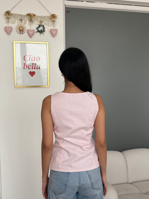 Gigi Linen Vest in Pink