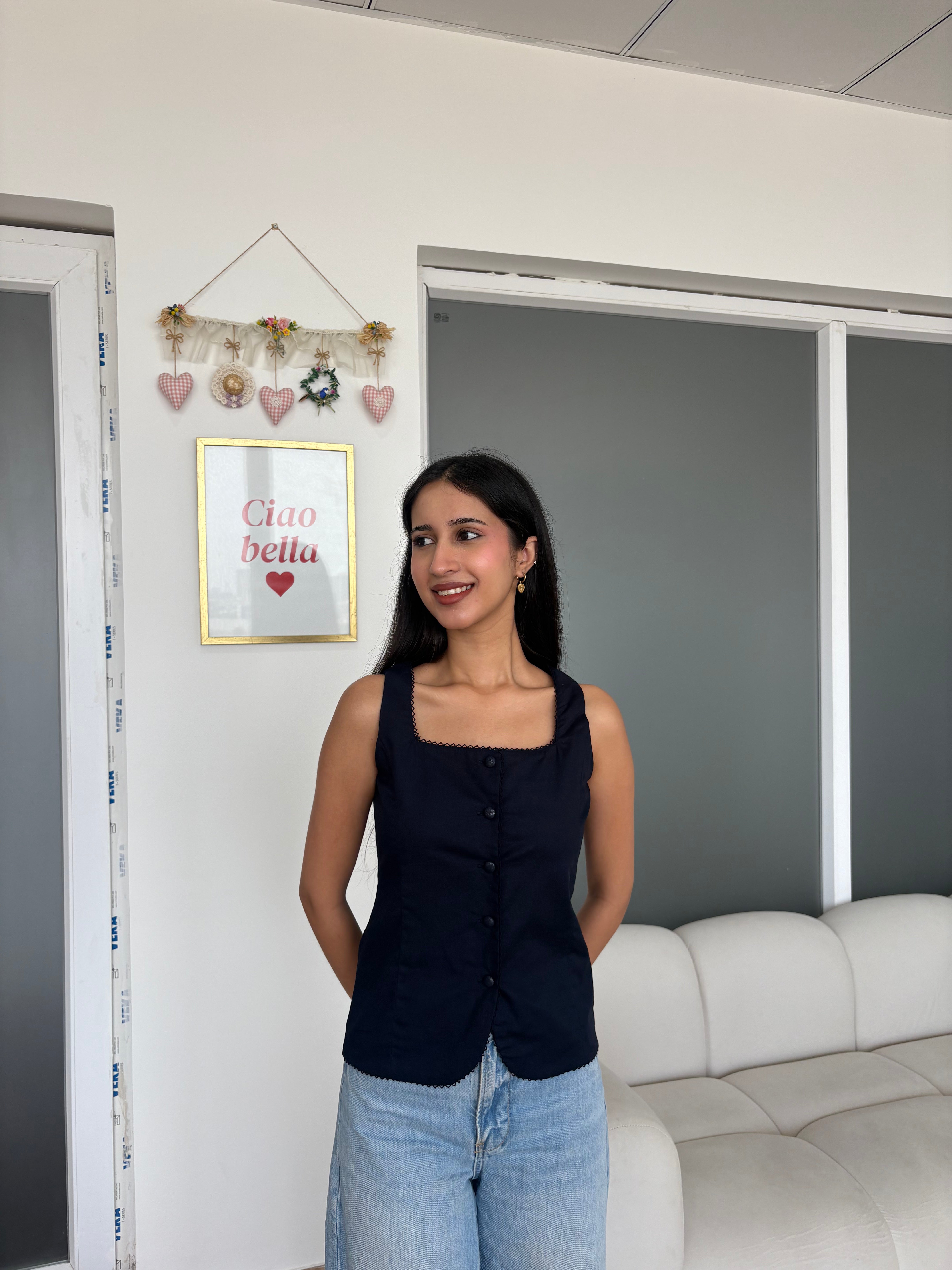 Gigi Linen Vest in Navy