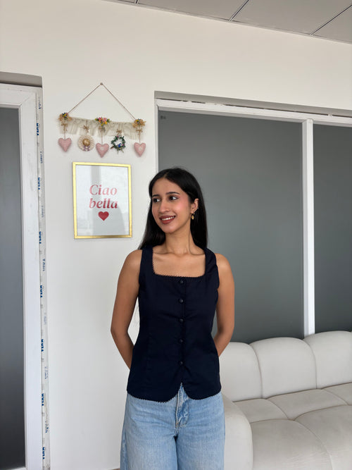 Gigi Linen Vest in Navy