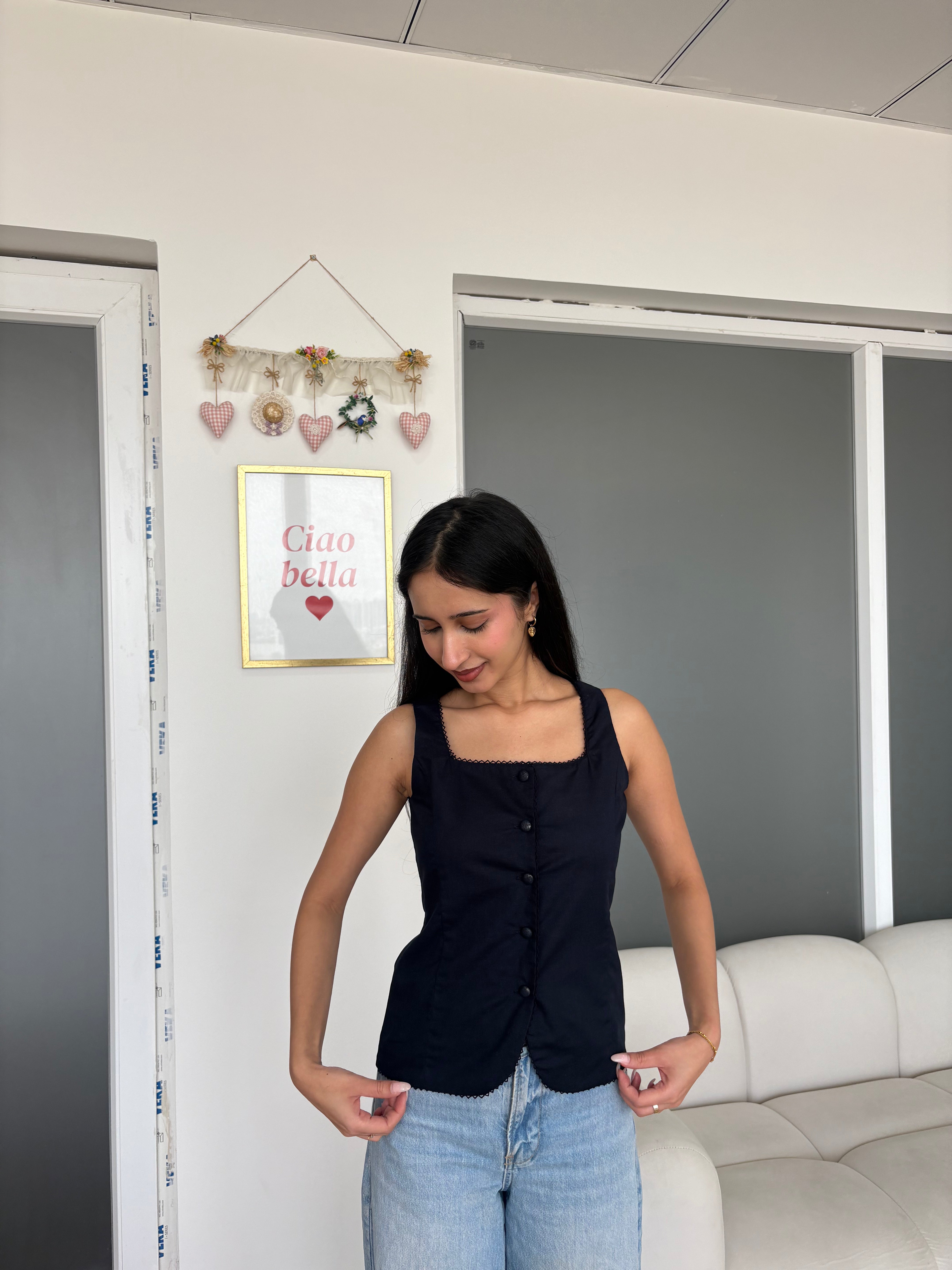 Gigi Linen Vest in Navy