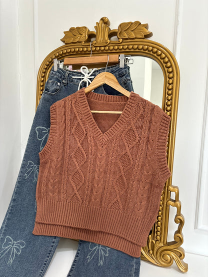 Brown Cable Knit Vest (S-4XL)