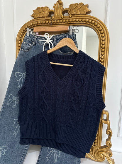 Navy Cable Knit Vest (S-2XL)