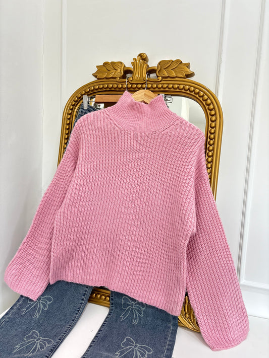 Pink Mock Neck Pullover (upto 6XL)