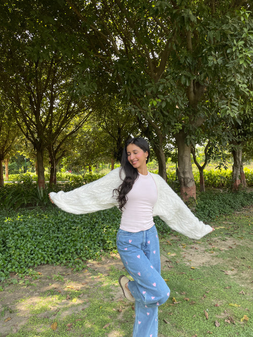 Cable Knit Bolero in Cream