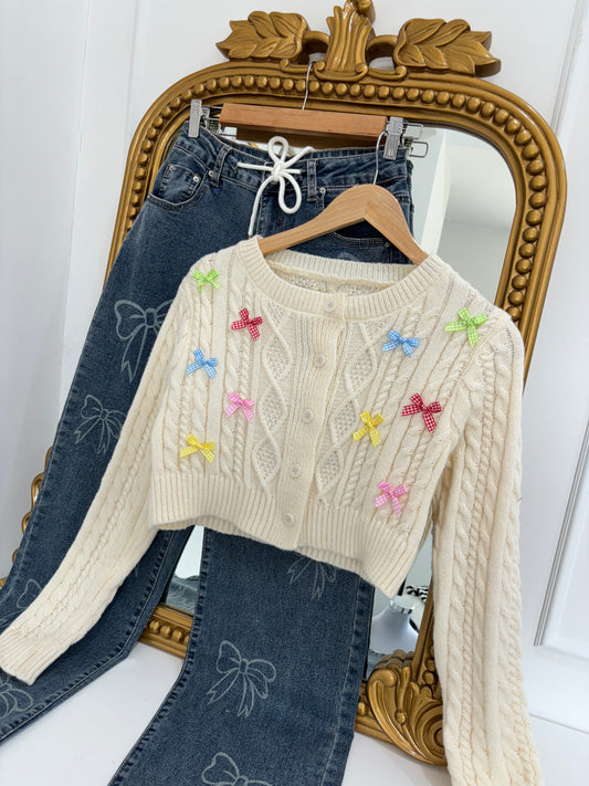 Eleanor Bow Applique Cardigan (Free Size)