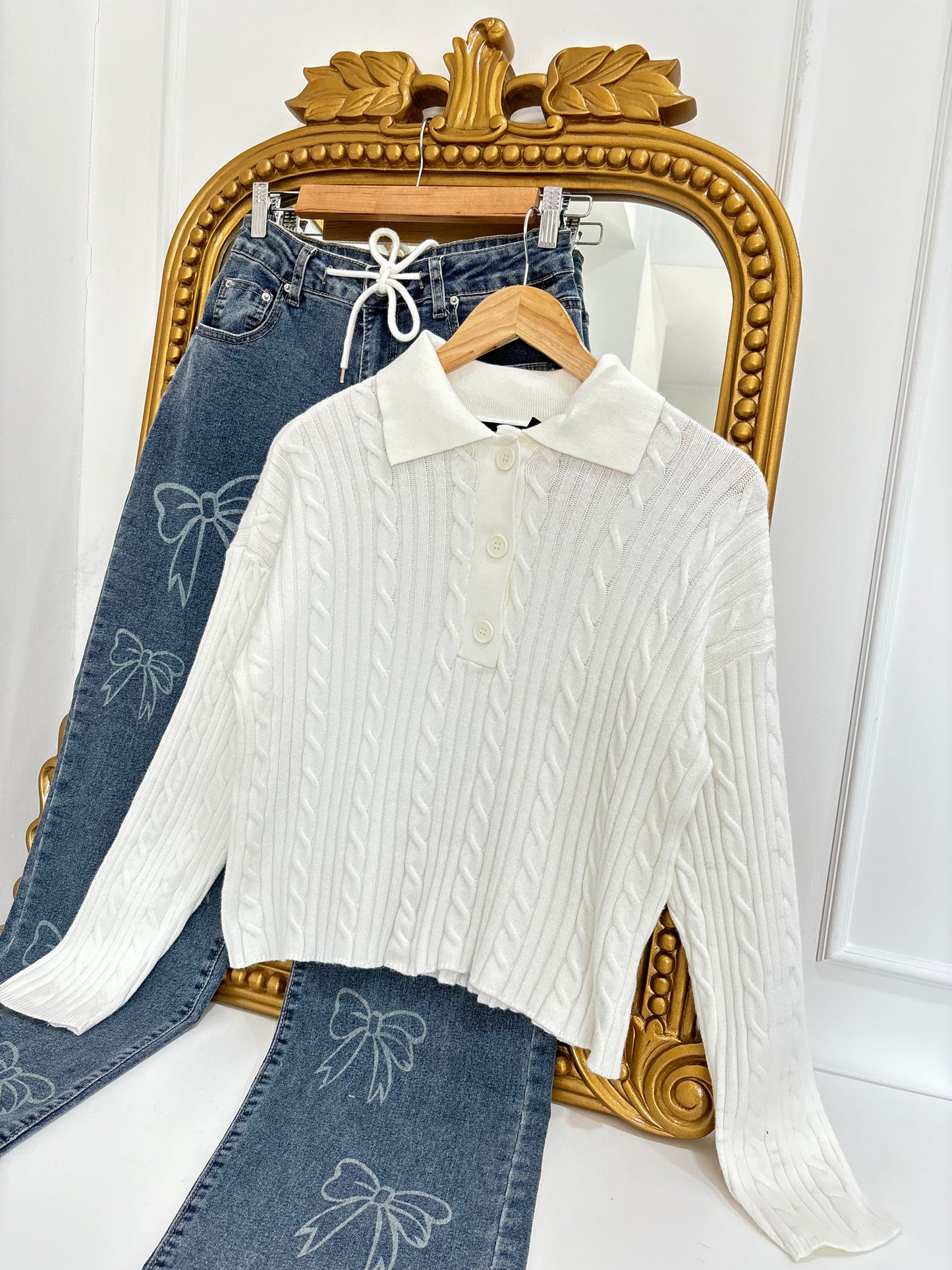 Angela Cable Knit Pullover in White (XS-XL)