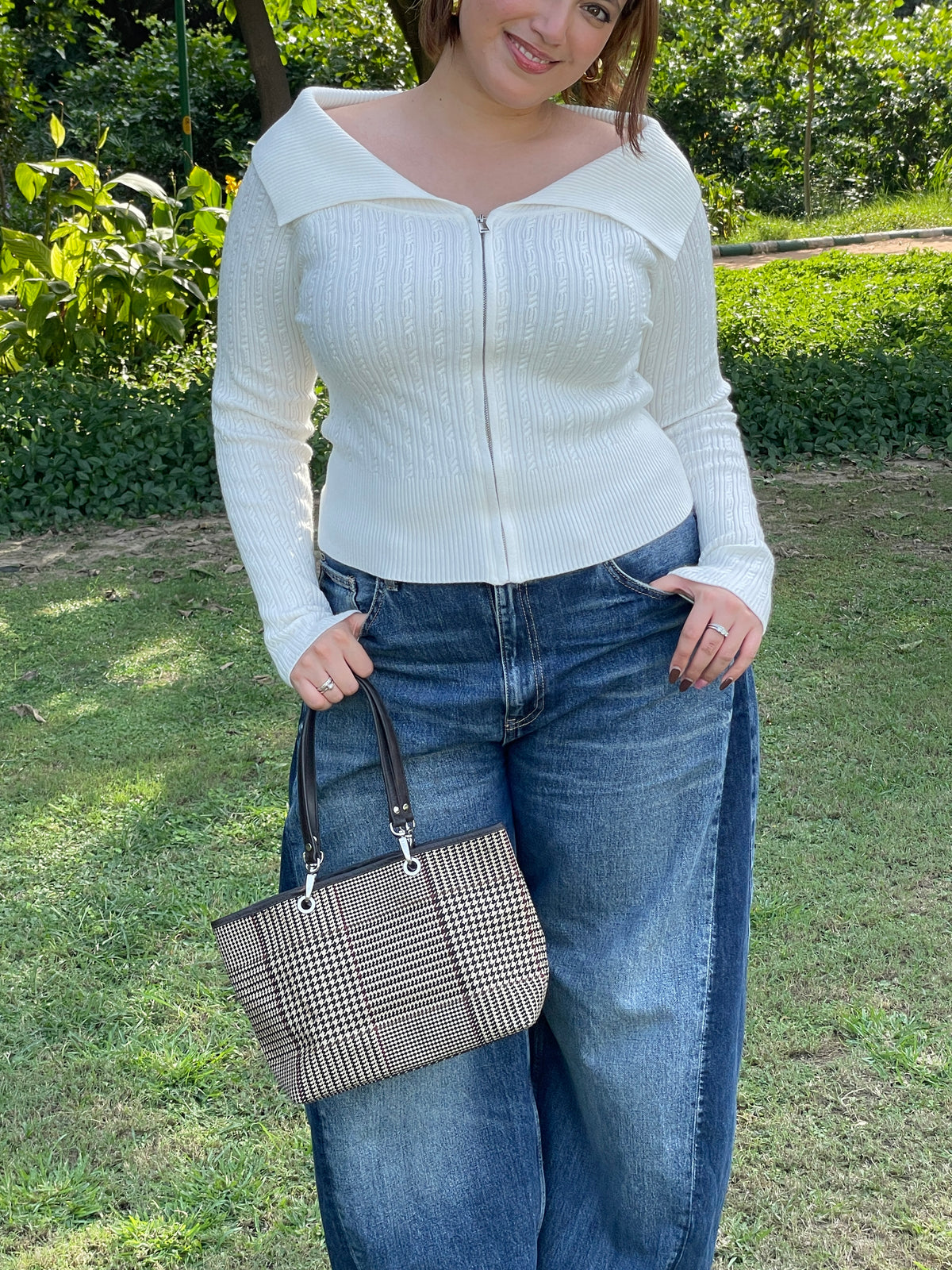 Cable Knit Zip Cardigan in Cream