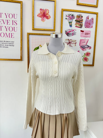 Angela Cable Knit Pullover in White (XS-XL)