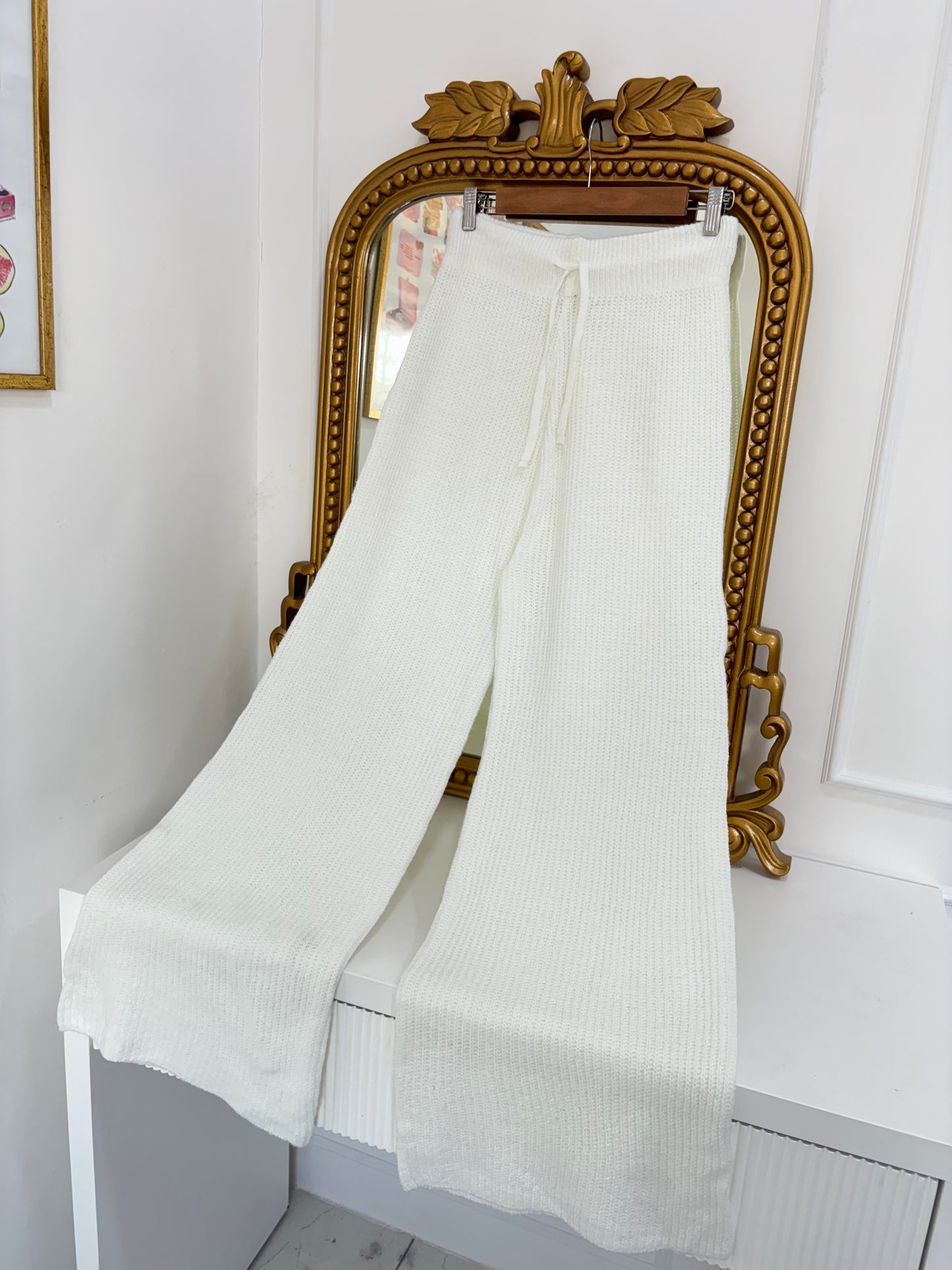 White Knit Wide Leg Pants (28-36)