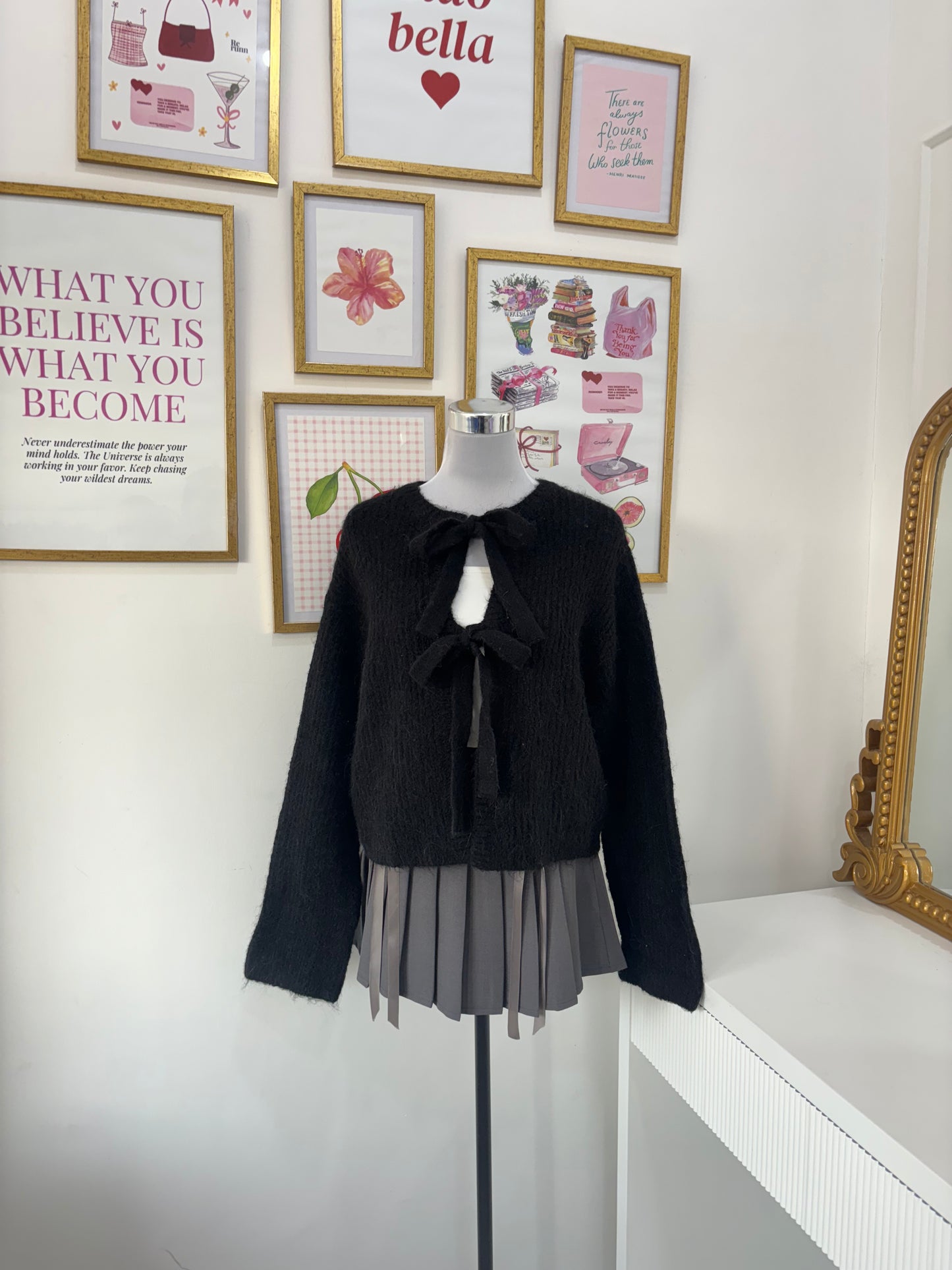 Matilda Bow Cardigan in Black (M-2XL)