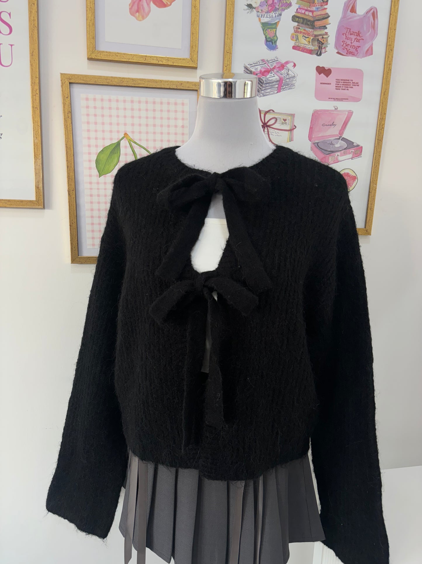 Matilda Bow Cardigan in Black (M-2XL)