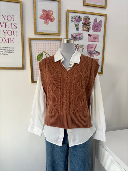 Brown Cable Knit Vest (S-4XL)