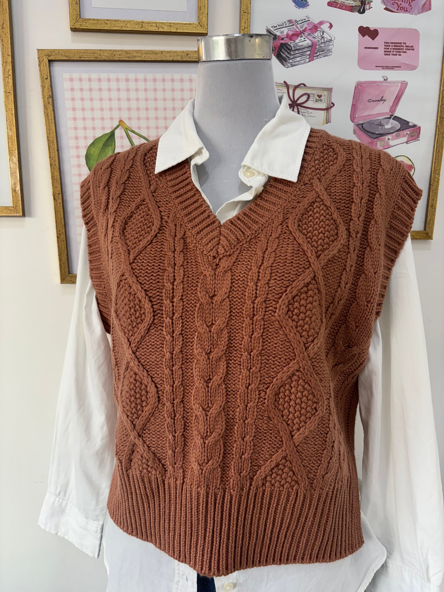 Brown Cable Knit Vest (S-4XL)