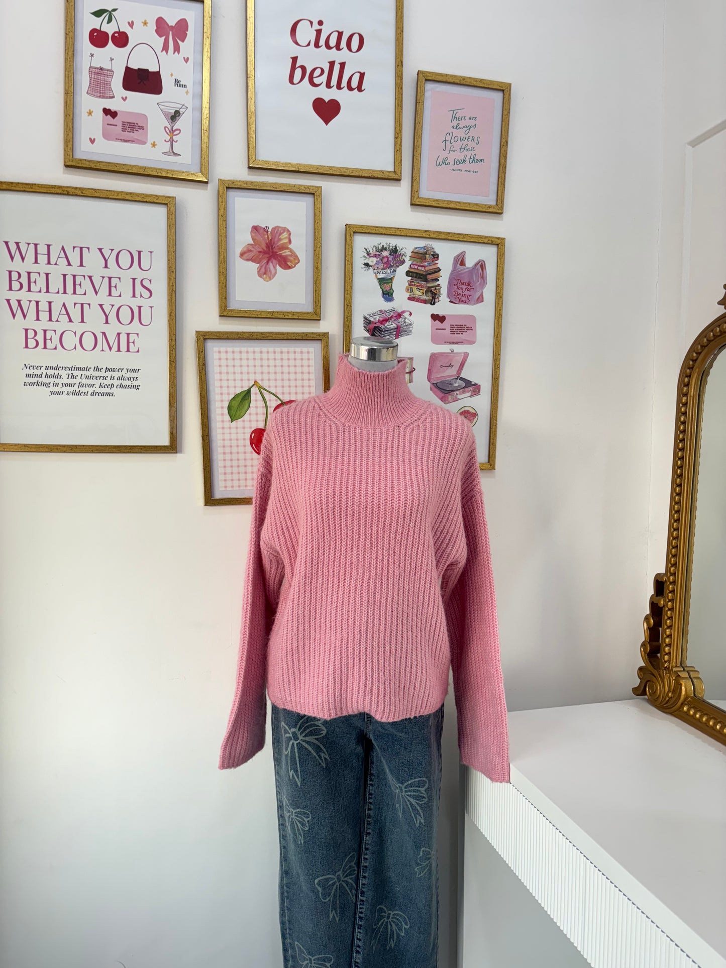 Pink Mock Neck Pullover (upto 6XL)