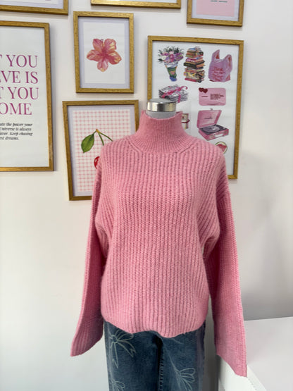 Pink Mock Neck Pullover (upto 6XL)