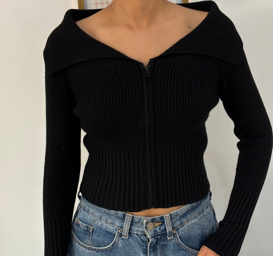 Sabrina Zip Cardigan in Black (XS-M)