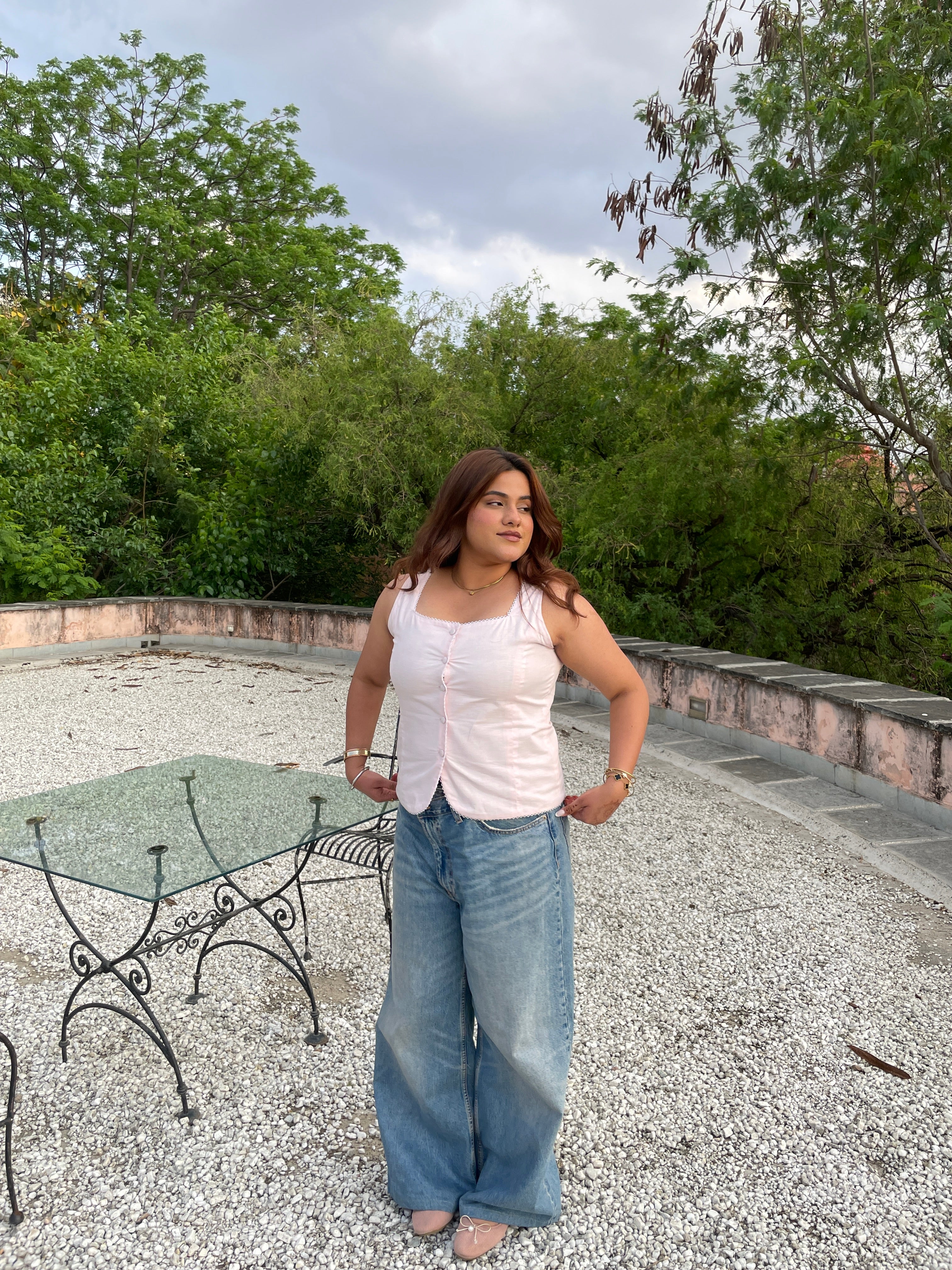 Gigi Linen Vest in Pink