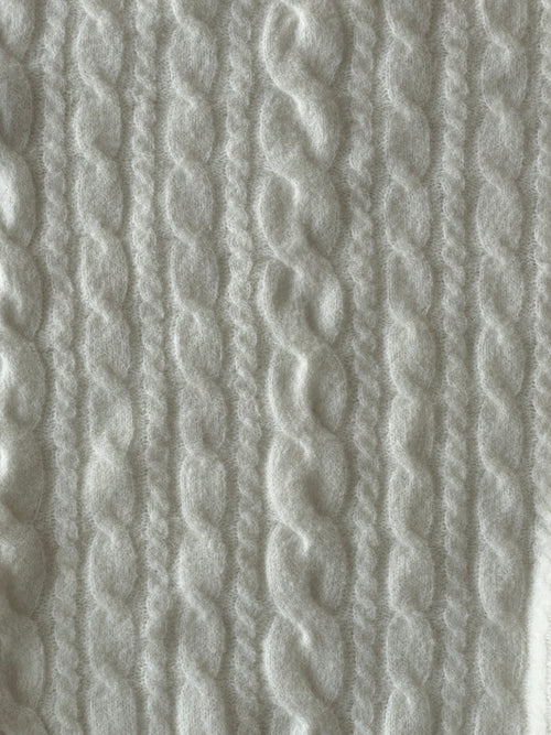 Fuzzy Cable-Knit Boat Neck Chunky Knit in Cream