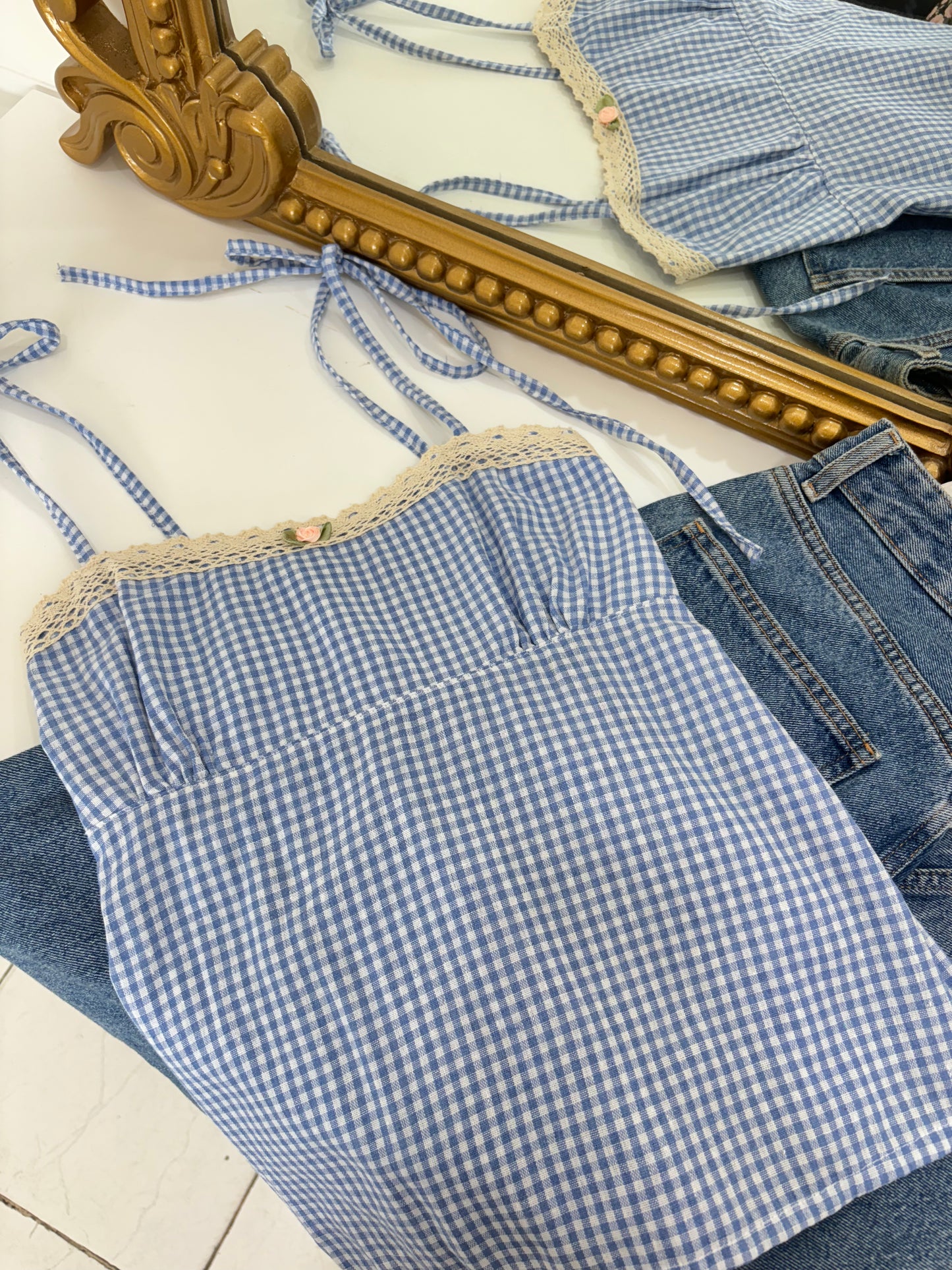 Blue Lucy Gingham Top (SL) Rerunn