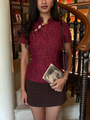 Mandarin Lace Top in Burgundy