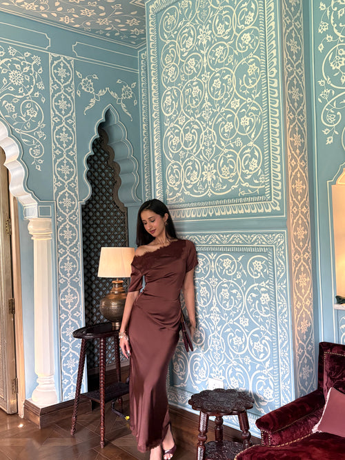 Camille Lace Satin Skirt in Espresso