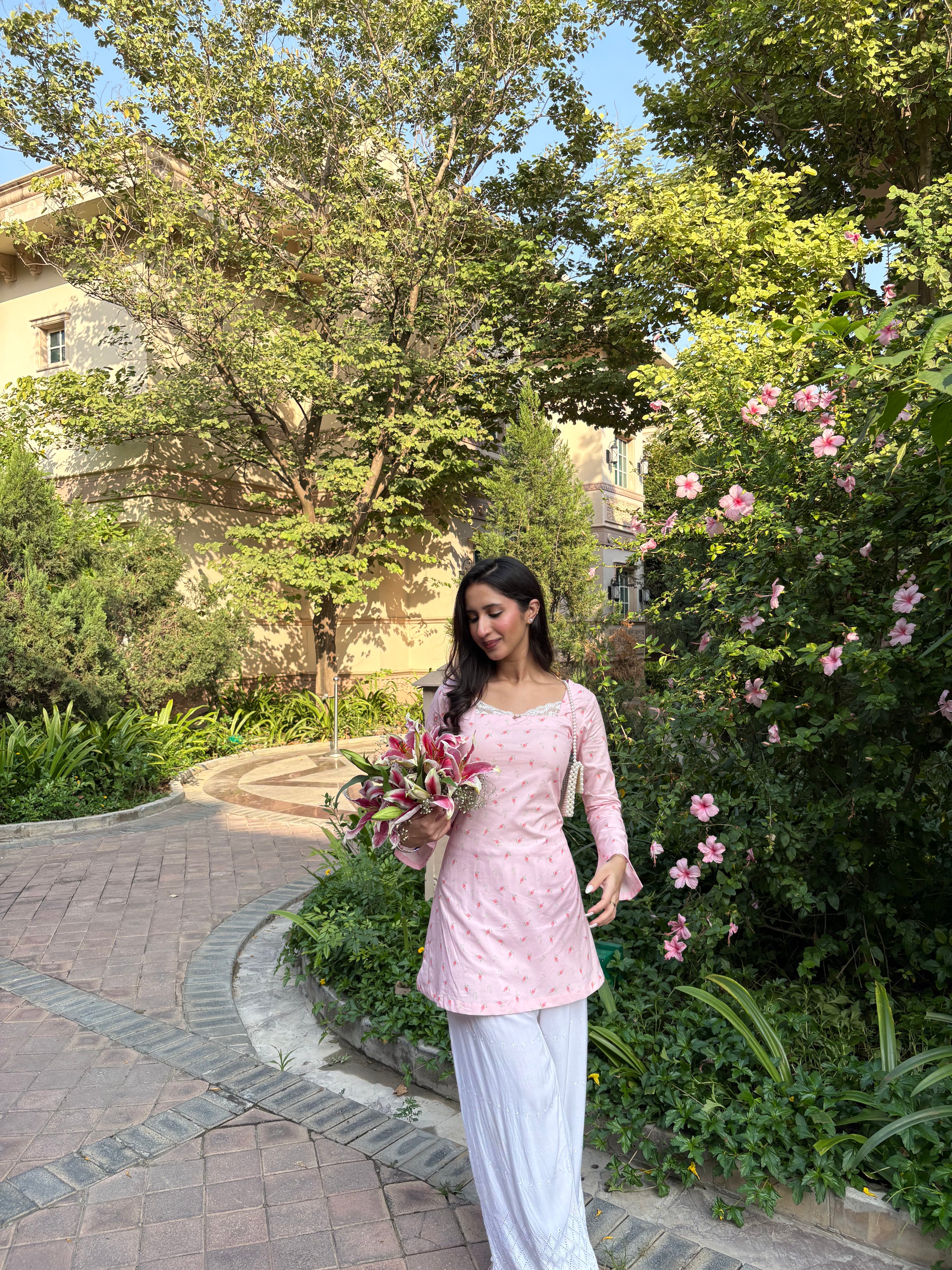 Pari Cotton Lace Kurti in Pink