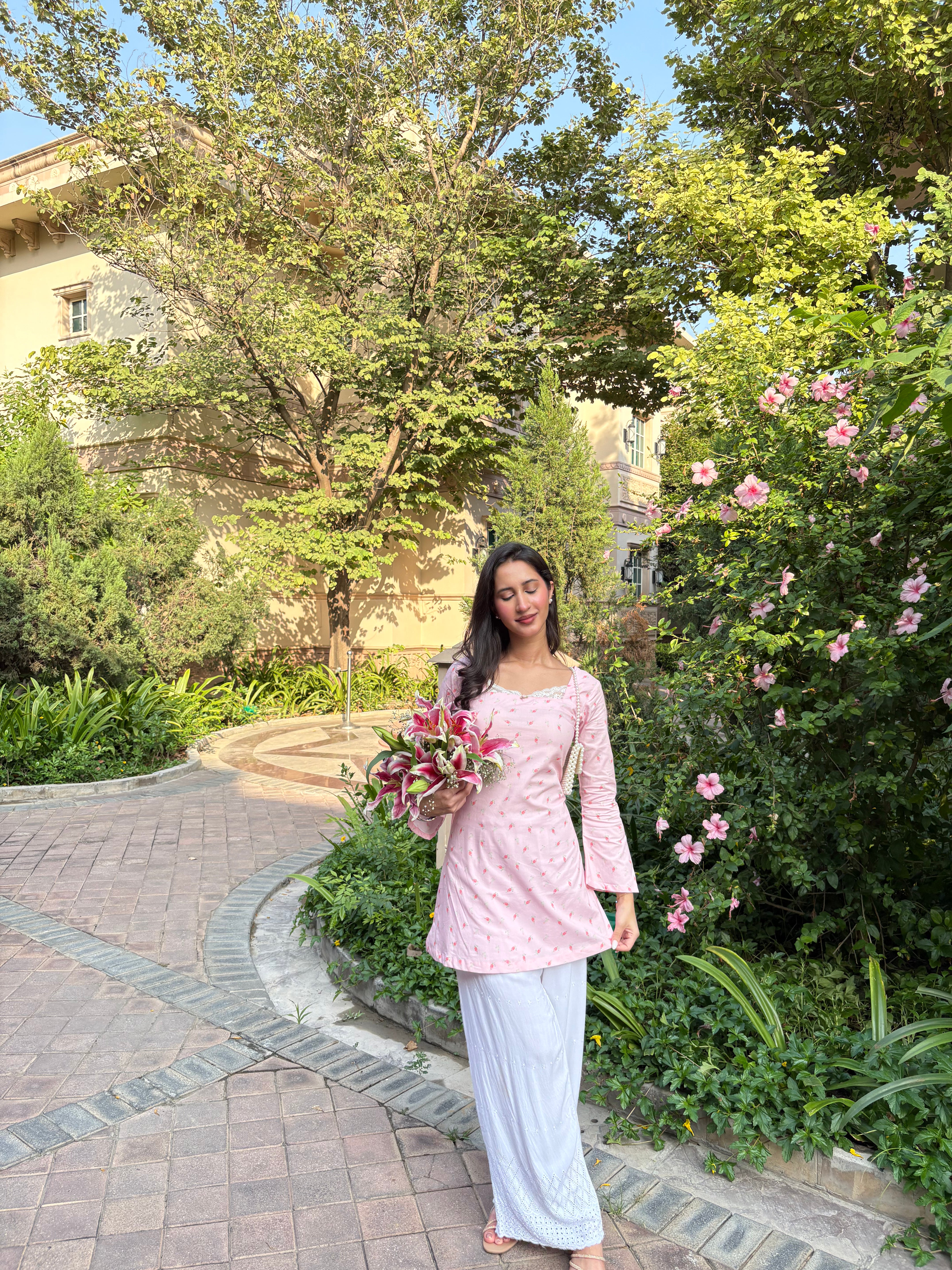 Pari Cotton Lace Kurti in Pink