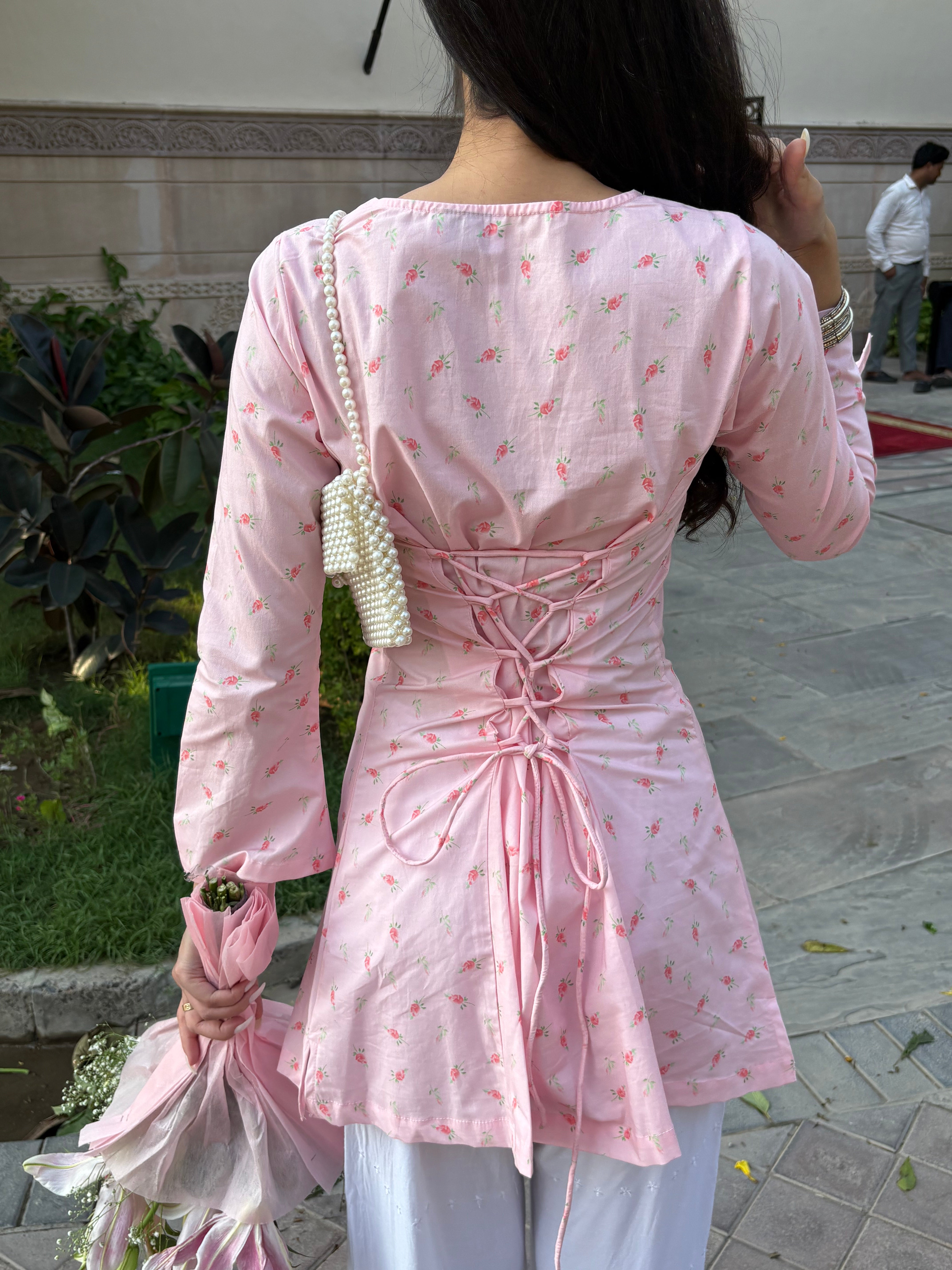 Pari Cotton Lace Kurti in Pink