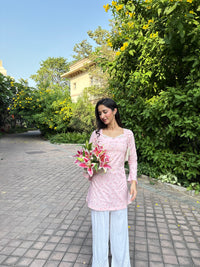 Pari Cotton Lace Kurti in Pink