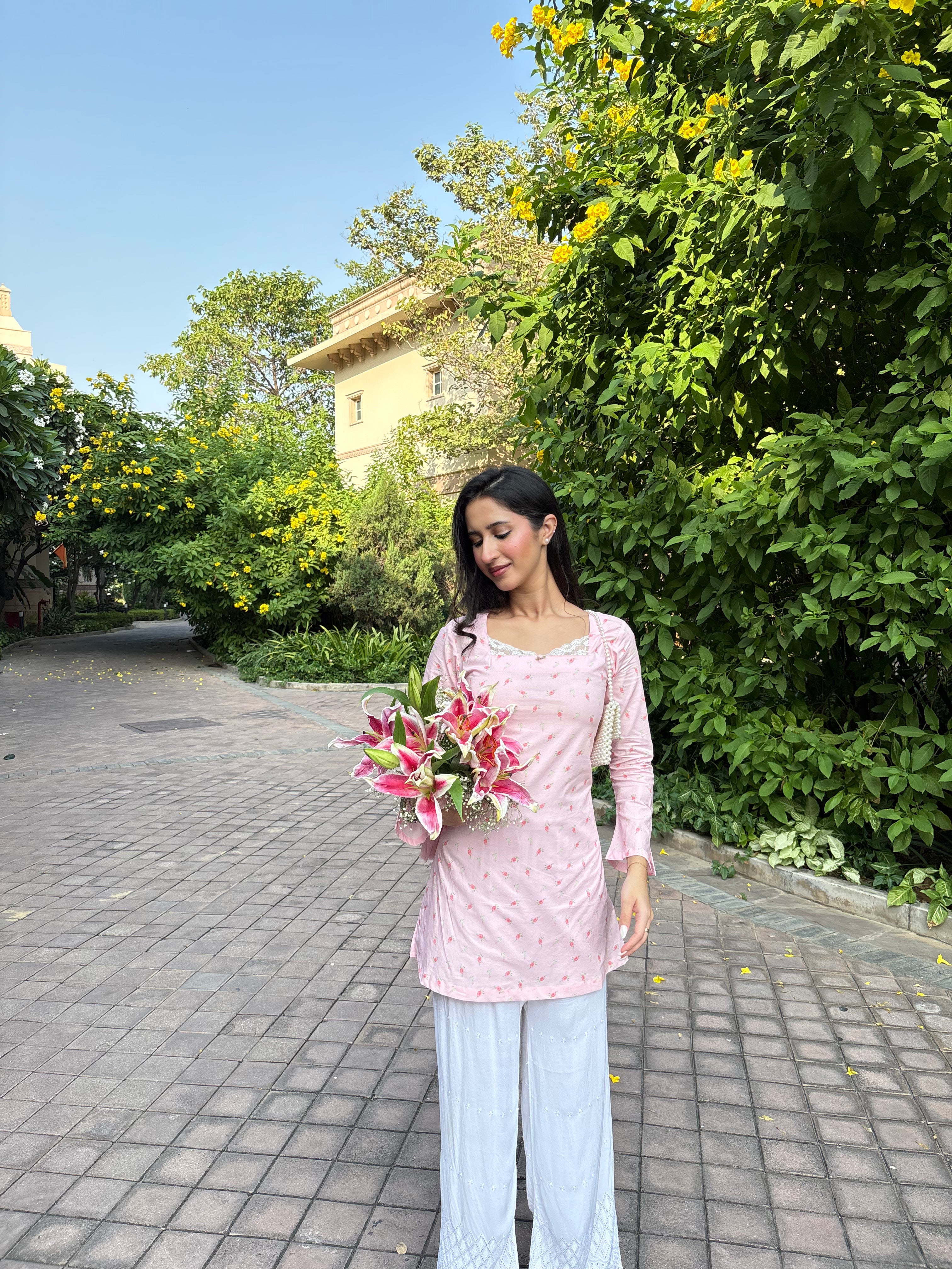 Pari Cotton Lace Kurti in Pink