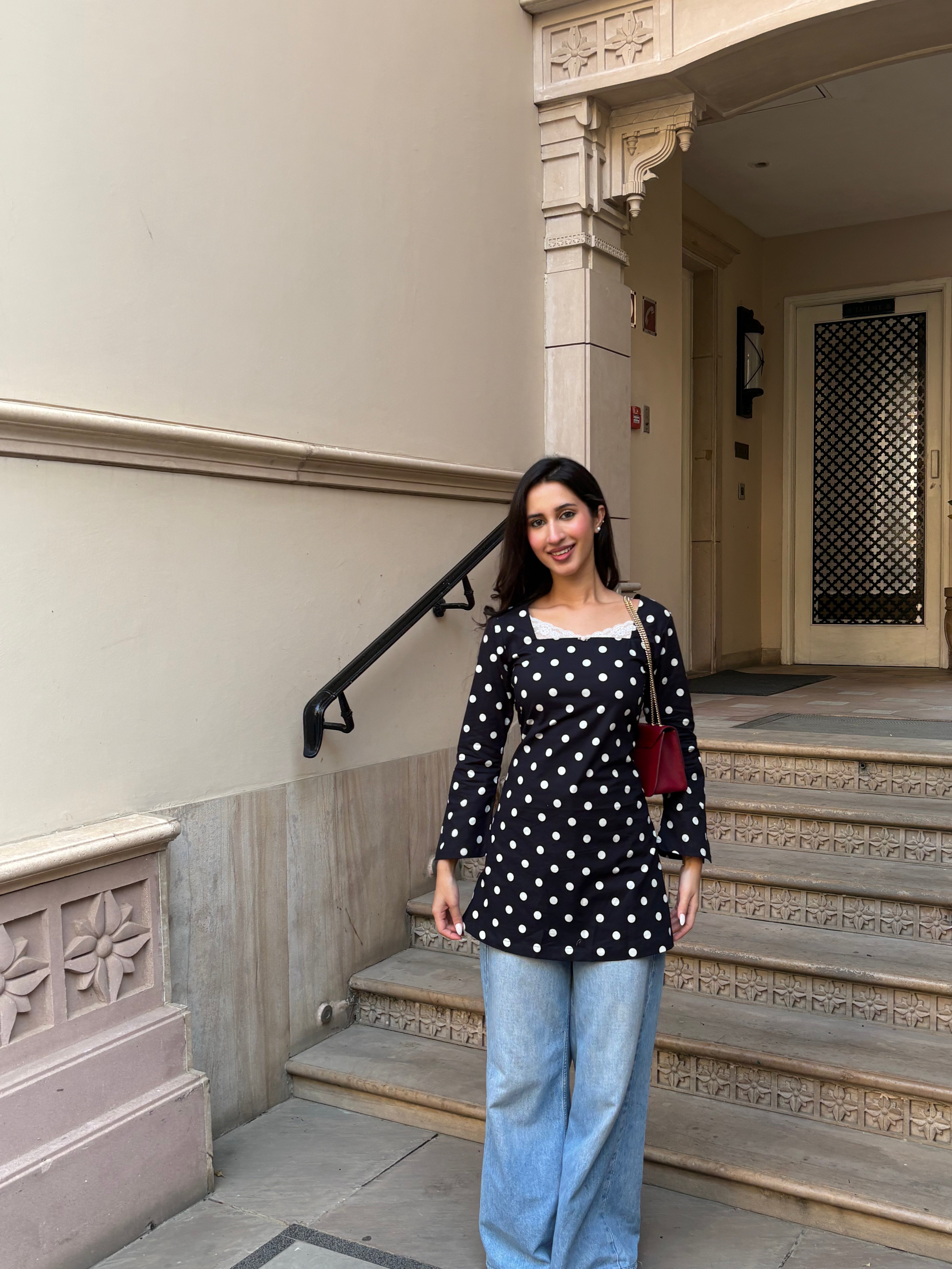 Pari Cotton Lace Kurti in Polka Dot